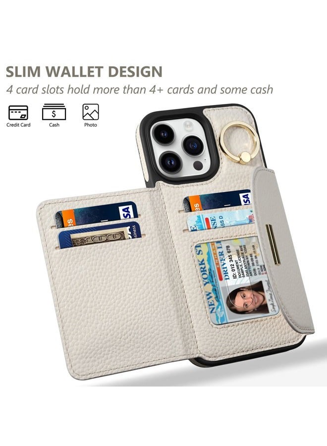 Keallce Case for iPhone 14 Pro 6.1'' 2022, Flip Wallet Case with Card Slots, Ring Stand Holder Kickstand, Folio Leather Protective Phone Cover for Ladies Women Compatible with iPhone 14 Pro 5G, Beige - Image 2