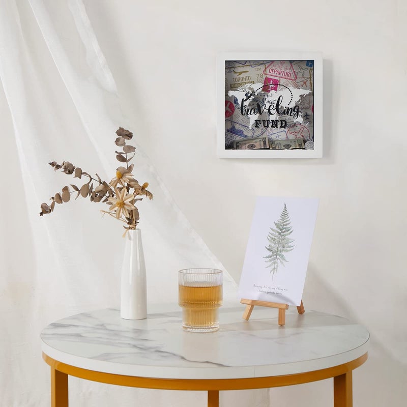 UMICAL 8x8 Travel Fund White Shadow Box Frame Decorative Money Saving Box with Slot Wooden Display Case for Wall and Tabletop Wedding and Travel Gift Ideas for Travelers - Image 3