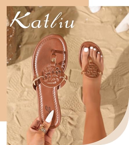 katliu صنادل كاتليو النسائية المسطحة الصنادل الشفافة المريحة باللون البني 9.5 - Image 2