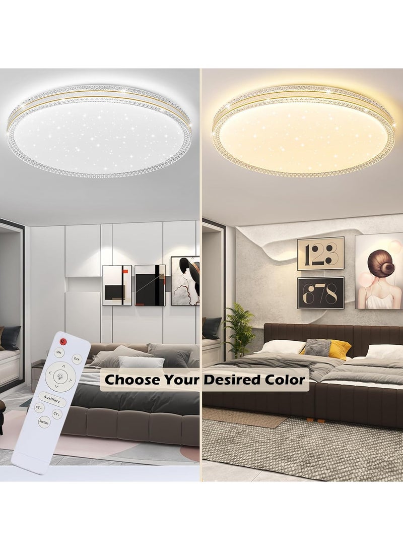 DANIM Modern LED Ceiling Light with Remote 48W 3Colors Dimmable LED Flush Mount Lighting Fixtur Crystal Edge Simple Ceiling Lamp for Living Room Bedroom (50cm) - Image 2