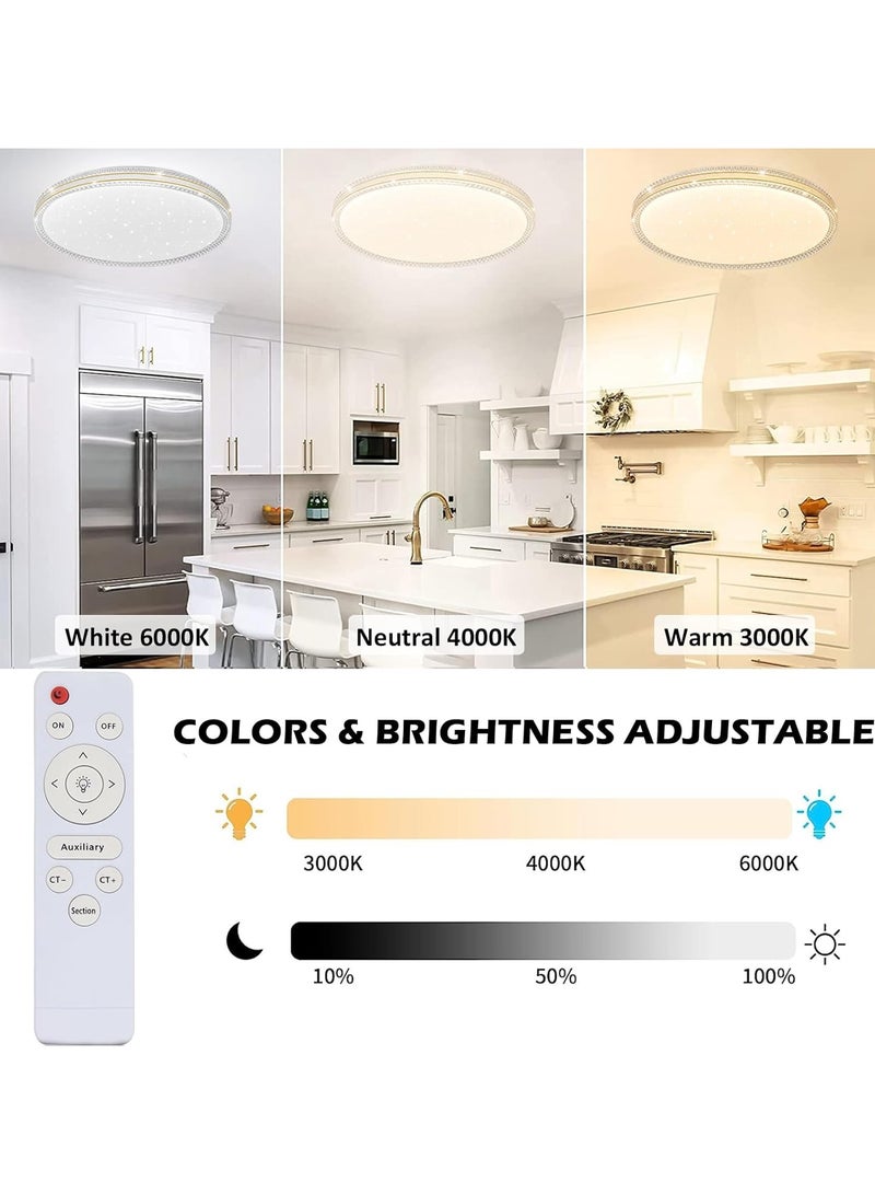 DANIM Modern LED Ceiling Light with Remote 48W 3Colors Dimmable LED Flush Mount Lighting Fixtur Crystal Edge Simple Ceiling Lamp for Living Room Bedroom (50cm) - Image 3