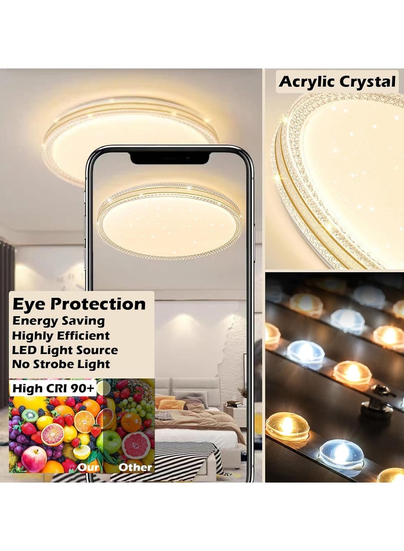DANIM Modern LED Ceiling Light with Remote 48W 3Colors Dimmable LED Flush Mount Lighting Fixtur Crystal Edge Simple Ceiling Lamp for Living Room Bedroom (50cm) - Image 4