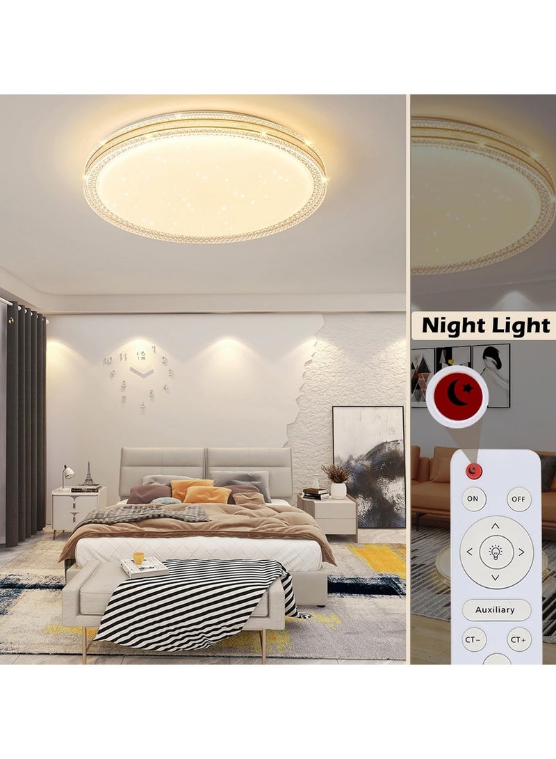DANIM Modern LED Ceiling Light with Remote 48W 3Colors Dimmable LED Flush Mount Lighting Fixtur Crystal Edge Simple Ceiling Lamp for Living Room Bedroom (50cm) - Image 5