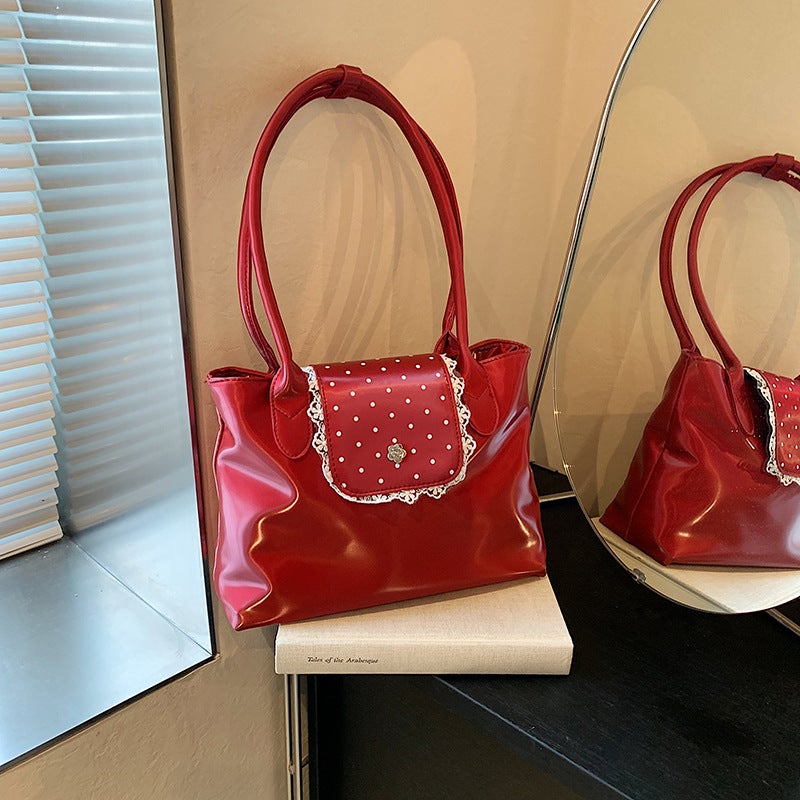Fashionable Color All-Match Underarm Shoulder Bag Women'S Simple High-Value Tote Bag Polka Point Handbag - Image 2