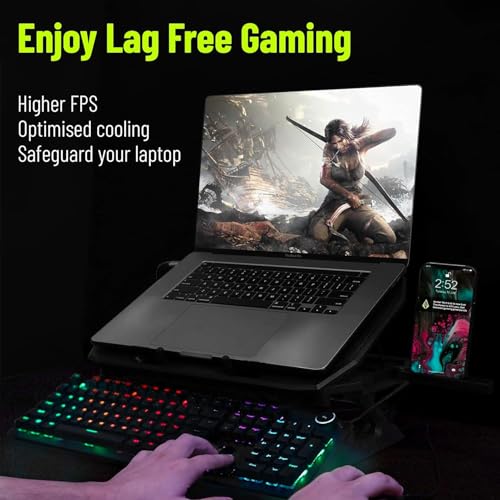 Archer Tech Lab RGB Gaming Laptop Cooling Pad Stand with Aluminum Metal Grid, 5 Turbo Fans Dual USB Ports 7 Adjustable Angles Elevation Bracket & Phone Holder, Supports Up to 17" Laptop (Squall 300) - Image 2