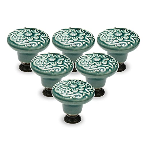 Seimneire 12pcs Green Cabinet Knobs, Retro Ceramic Dresser Knobs, 34mm / 1.3" Drawer Knobs Door Knobs Drawer Pulls Dresser Handles with Mounting Screws - Image 1