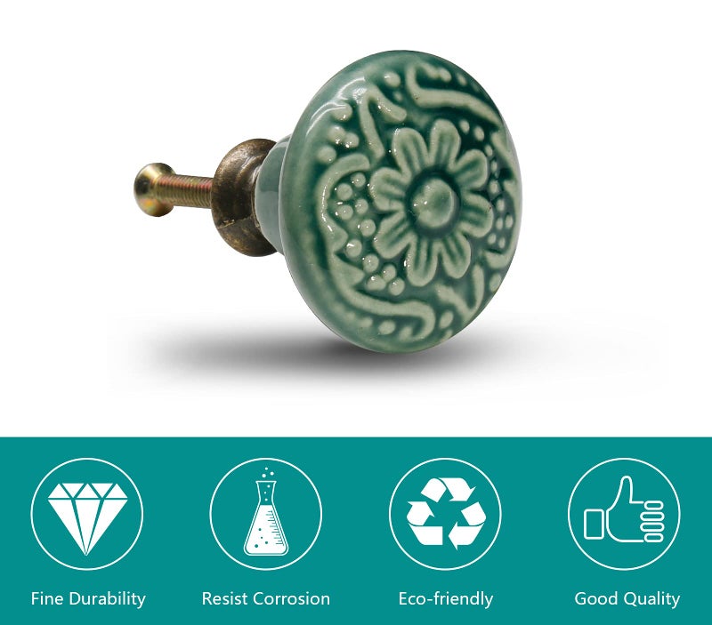 Seimneire 12pcs Green Cabinet Knobs, Retro Ceramic Dresser Knobs, 34mm / 1.3" Drawer Knobs Door Knobs Drawer Pulls Dresser Handles with Mounting Screws - Image 4