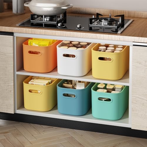 ORGIDOL 10 Pack Colorful Plastic Storage Bins, Storage Container for Organizing, Colored Storage Boxes with Handle for Shelves, Cute Organizer Bins for Craft, Snacks, Cabinet, 9.69x6.7x5.7 inch - Image 3