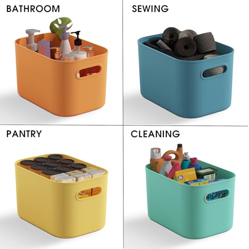 ORGIDOL 10 Pack Colorful Plastic Storage Bins, Storage Container for Organizing, Colored Storage Boxes with Handle for Shelves, Cute Organizer Bins for Craft, Snacks, Cabinet, 9.69x6.7x5.7 inch - Image 5