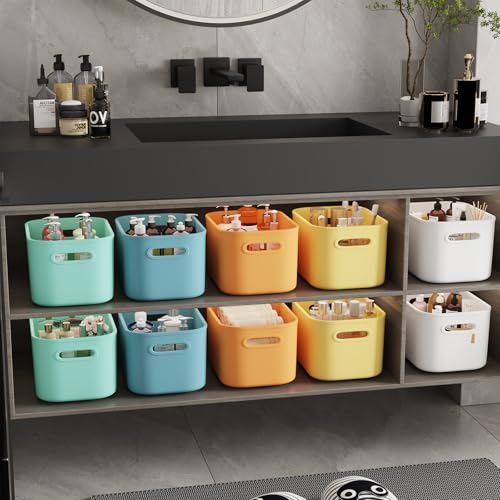 ORGIDOL 10 Pack Colorful Plastic Storage Bins, Storage Container for Organizing, Colored Storage Boxes with Handle for Shelves, Cute Organizer Bins for Craft, Snacks, Cabinet, 9.69x6.7x5.7 inch - Image 4