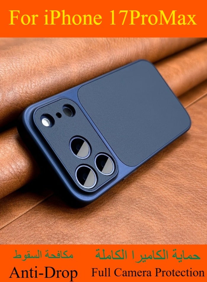 Dili Apple Dark Blue iPhone Case iPhone 17 Pro Max Luxury Upgrade Can Immediately Become 17 Series Retro Faux Leather Phone Case Compatible with iPhone Apple iPhone Case Large Window Camera Shockproof Soft Border Hard Cover - Image 1