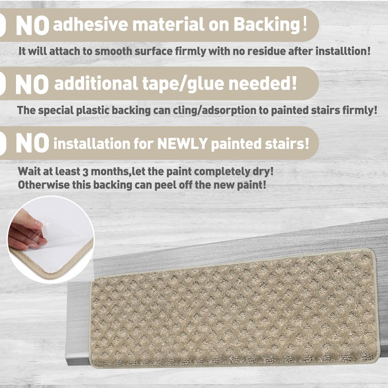 PURE ERA Bullnose Carpet Stair Treads Tape Free Non-Slip Indoor Stair Protectors Pet Friendly Stair Treads for Wooden Steps 9.5" x 30"(14 Pieces,Cream Gray Mini-Diamond Trellis) - Image 5