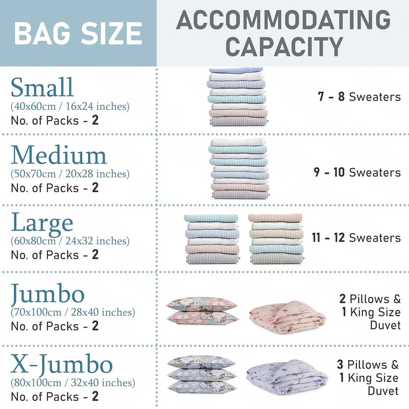 ABOUT SPACE Polyethylene 10 Pack Vacuum Bags for Travel with Hand Pump (2-X Jumbo/2 Jumbo/2 Large/2 Medium/2 Small) for Packing, Vaccine Sealer Bags with Ziplock, Transparent - Image 3