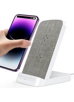 Wireless Charger, 15W Grey Fast Wireless Charging Stand, Qi-Certified for iPhone 15/14/13/12/12 Pro/11/11 Pro Max/XS Max/XR/XS/X/8, for Samsung Galaxy S22/S21/S20/S10/S9/S8 (No AC Adapter)