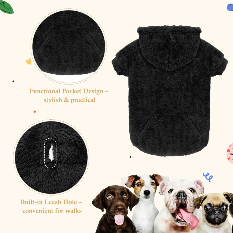 Waoduld 3XL Dog Sweaters for Large Dogs,Dog Hoodie,Warm Fuzzy Fleece Sweatshirt with Hood & Pocket,Leash Hole,Cozy Cold Weather Pet Clothes Sweater Hoodie for Large Dogs(Black,3XL) - Image 4