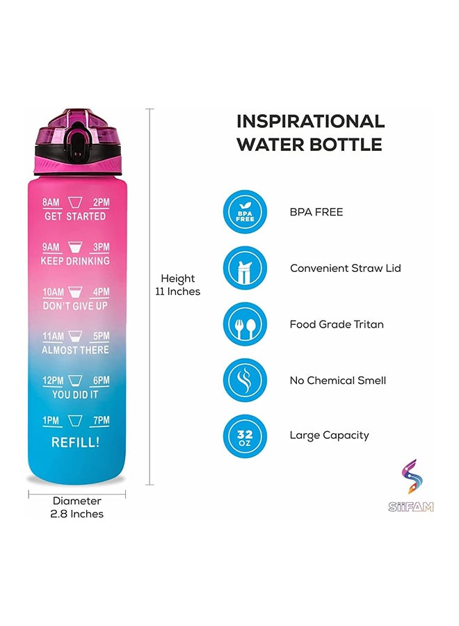 Motivational Water Bottle With Time Marker Carry Strap And Straw. Leak Proof Tritan Bottle Ideal For Fitness, Office, Gym, Camping And Outdoor Sports - Image 2