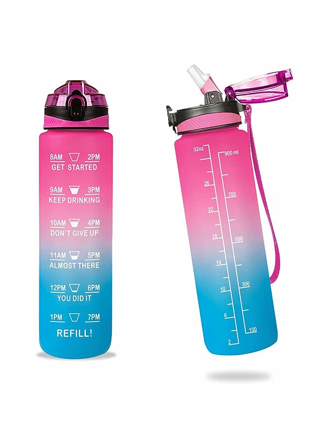 Motivational Water Bottle With Time Marker Carry Strap And Straw. Leak Proof Tritan Bottle Ideal For Fitness, Office, Gym, Camping And Outdoor Sports - Image 1
