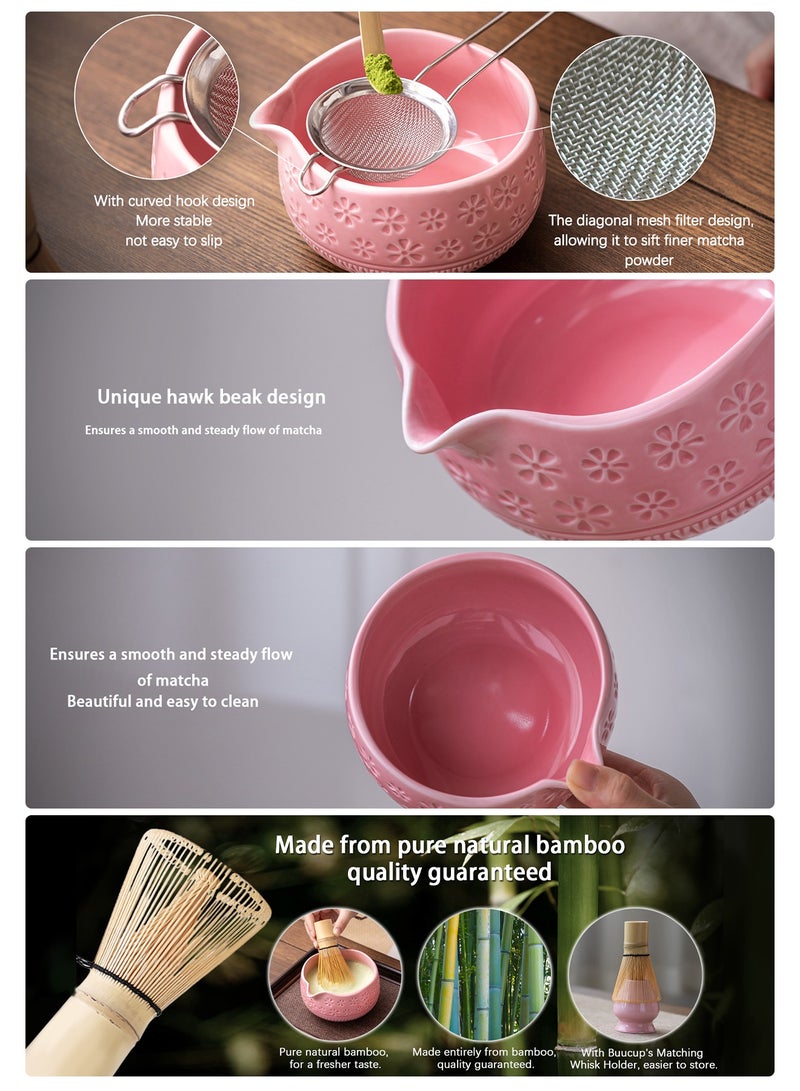 Chillspace 7-piece Japanese Matcha Set Kit for Tea & Coffee Essentials - Ceramic Matcha Whisk, Bamboo Scoop, Sifter & Full Accessories, Ideal Matcha Ceremony Kit for Kitchen & Dining, 100% Natural Gift (Pink) - Image 2