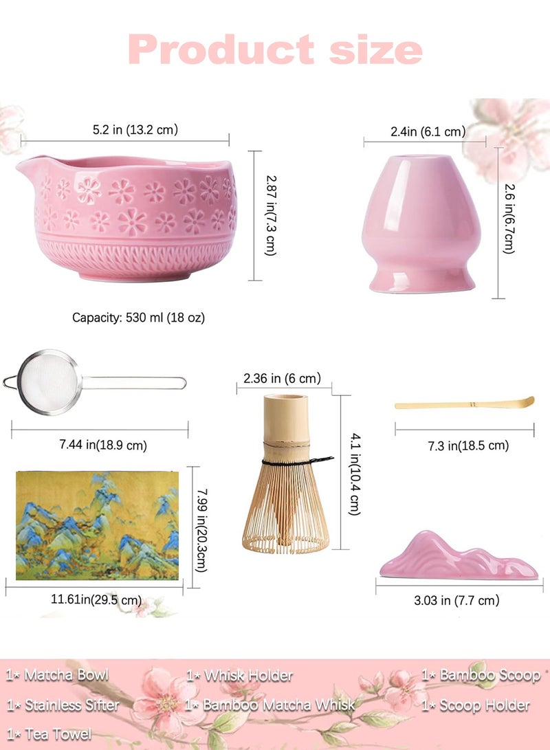 Chillspace 7-piece Japanese Matcha Set Kit for Tea & Coffee Essentials - Ceramic Matcha Whisk, Bamboo Scoop, Sifter & Full Accessories, Ideal Matcha Ceremony Kit for Kitchen & Dining, 100% Natural Gift (Pink) - Image 5