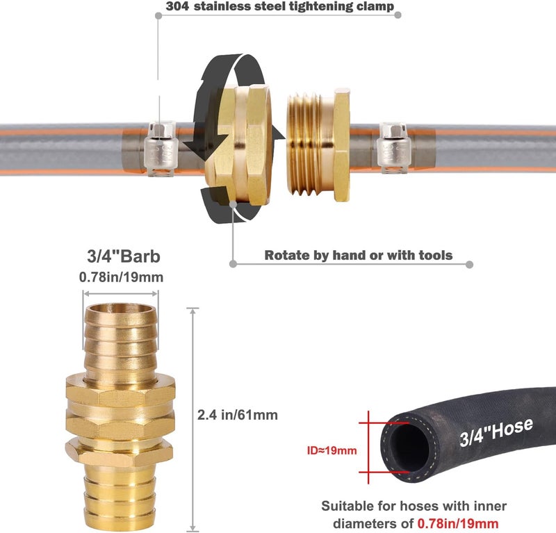 YELUN Garden Solid brass Hose Repair Connector with Clamps,Fit for Garden Hose Fitting,Male and Female Hose Fittings 10 Set (3/4"-10 Set) - Image 3