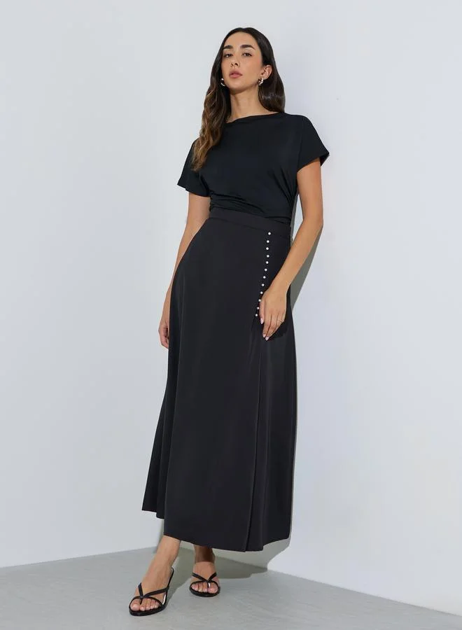 ستايلي Black Pearl Detail A-Line Maxi Skirt