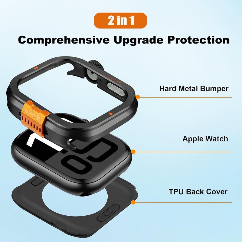2 in 1 Case Compatible with Apple Watch Series 10 46mm Cover, [Turn 46mm into Ultra Look] Rugged Bumper Protective Case with Back Cover for iWatch 46mm, Black - Image 2