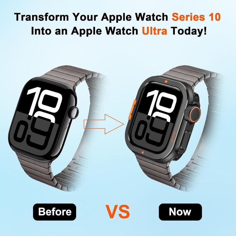 2 in 1 Case Compatible with Apple Watch Series 10 46mm Cover, [Turn 46mm into Ultra Look] Rugged Bumper Protective Case with Back Cover for iWatch 46mm, Black - Image 4