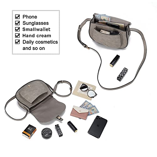 AFKOMST Crossbody Bags for Women,Small Saddle Purse and Boho Cross Body Handbags,Vegan Leather, Light Grey - Image 4
