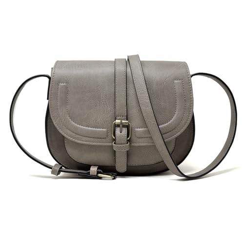 AFKOMST Crossbody Bags for Women,Small Saddle Purse and Boho Cross Body Handbags,Vegan Leather, Light Grey - Image 1