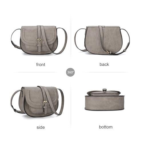 AFKOMST Crossbody Bags for Women,Small Saddle Purse and Boho Cross Body Handbags,Vegan Leather, Light Grey - Image 2