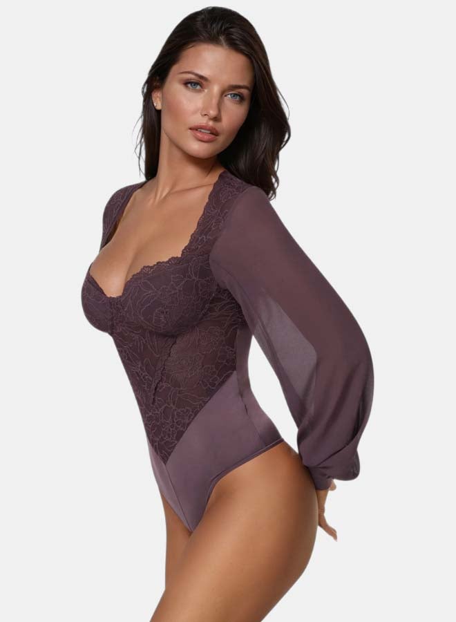 bebe Lace Chiffon Long Sleeve Bodysuit - Image 2