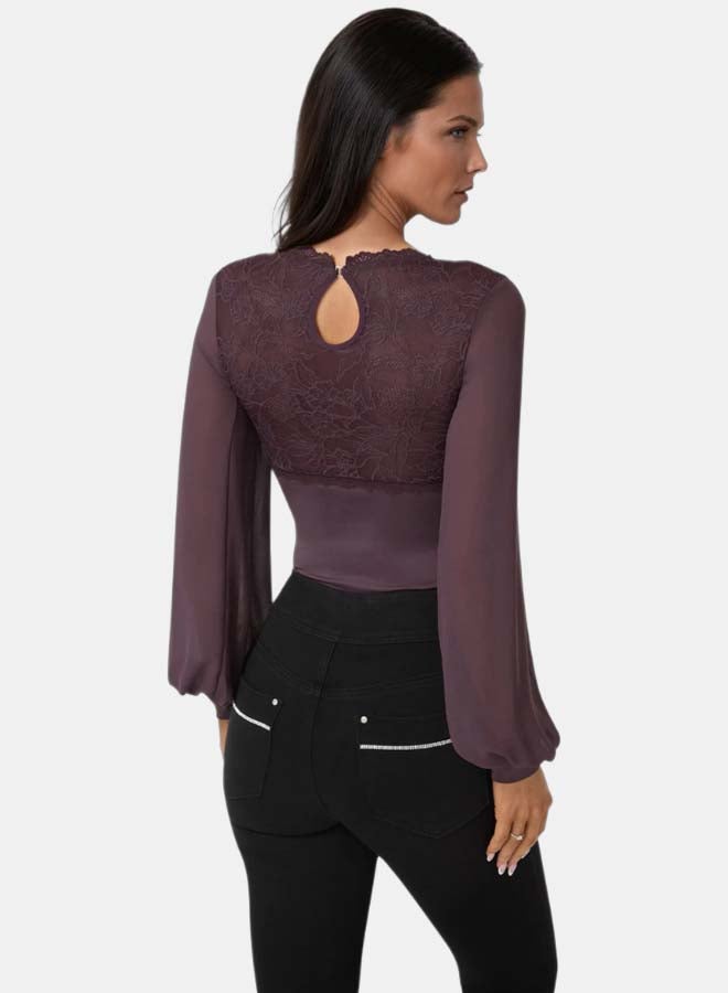 bebe Lace Chiffon Long Sleeve Bodysuit - Image 4
