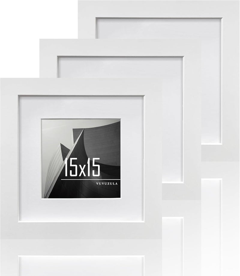 إطار صورة VUVUZULA مقاس 15 × 15 سم، إطار صورة خشبي مربع أبيض، إطار MDF مع حامل مقاس 10 × 10 سم، مجموعة من 3 - Image 1