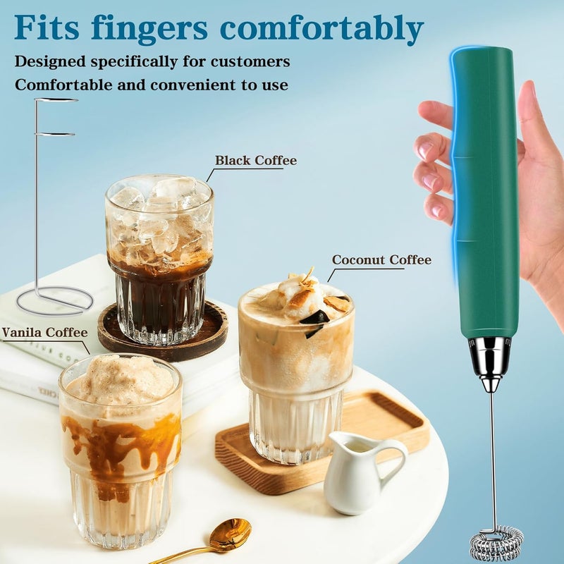 BSRGMS Milk Frother Handheld with Stand, Electric Whisk 3 Speed Adjustable, Drink Mixer with Stainless 3 Whisk, Rechargeable Hand Frother Wand, Foam Maker for Latte Cappuccino Hot Chocolate Egg Green - Image 4