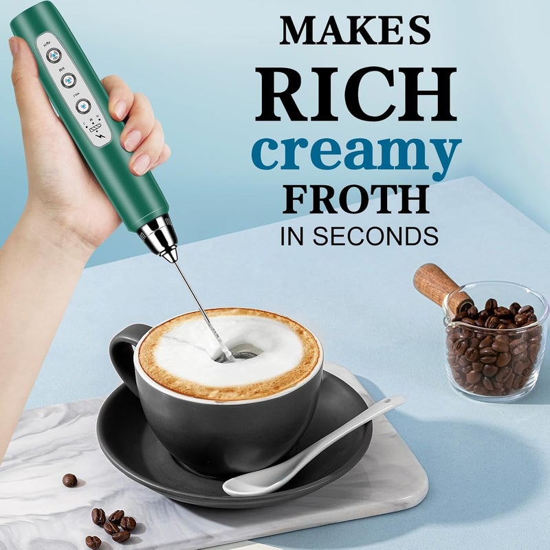 BSRGMS Milk Frother Handheld with Stand, Electric Whisk 3 Speed Adjustable, Drink Mixer with Stainless 3 Whisk, Rechargeable Hand Frother Wand, Foam Maker for Latte Cappuccino Hot Chocolate Egg Green - Image 5