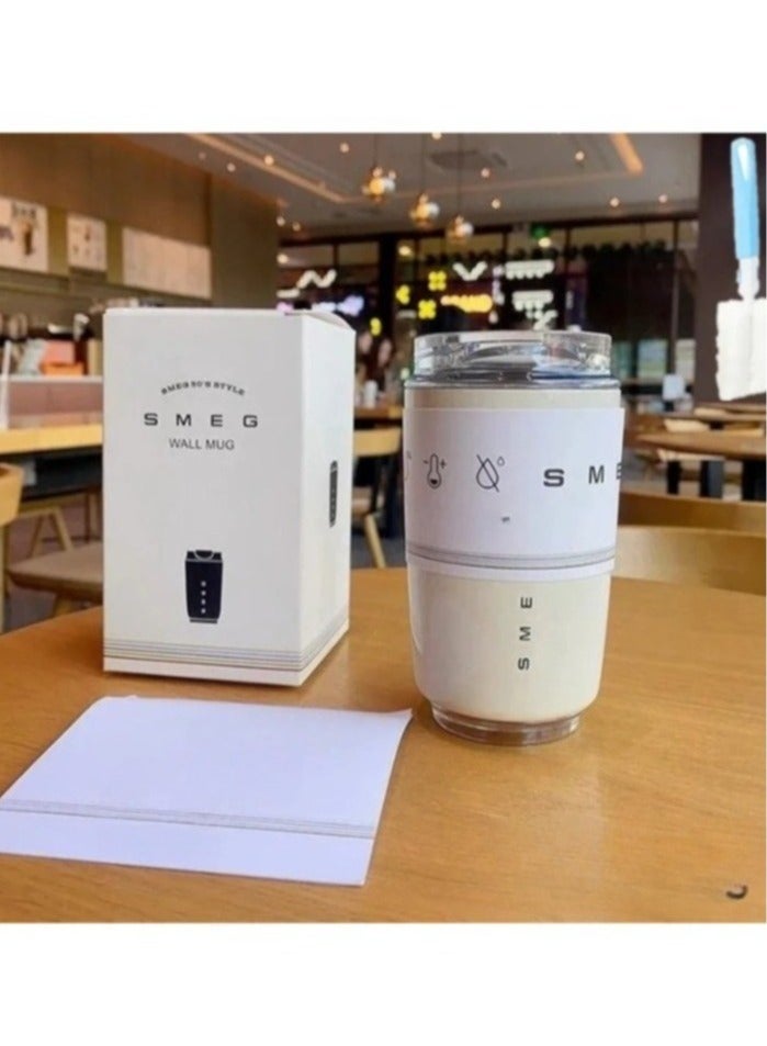 smeg Travel Mug, Insulated Coffee Tumbler, Leak Proof Stainless Steel Thermal Reusable Coffee Cup, Lightweight And Portable Drink Container For Office Traveling, (Pack Of 2pcs, 350ML, White And Grey) - Image 3