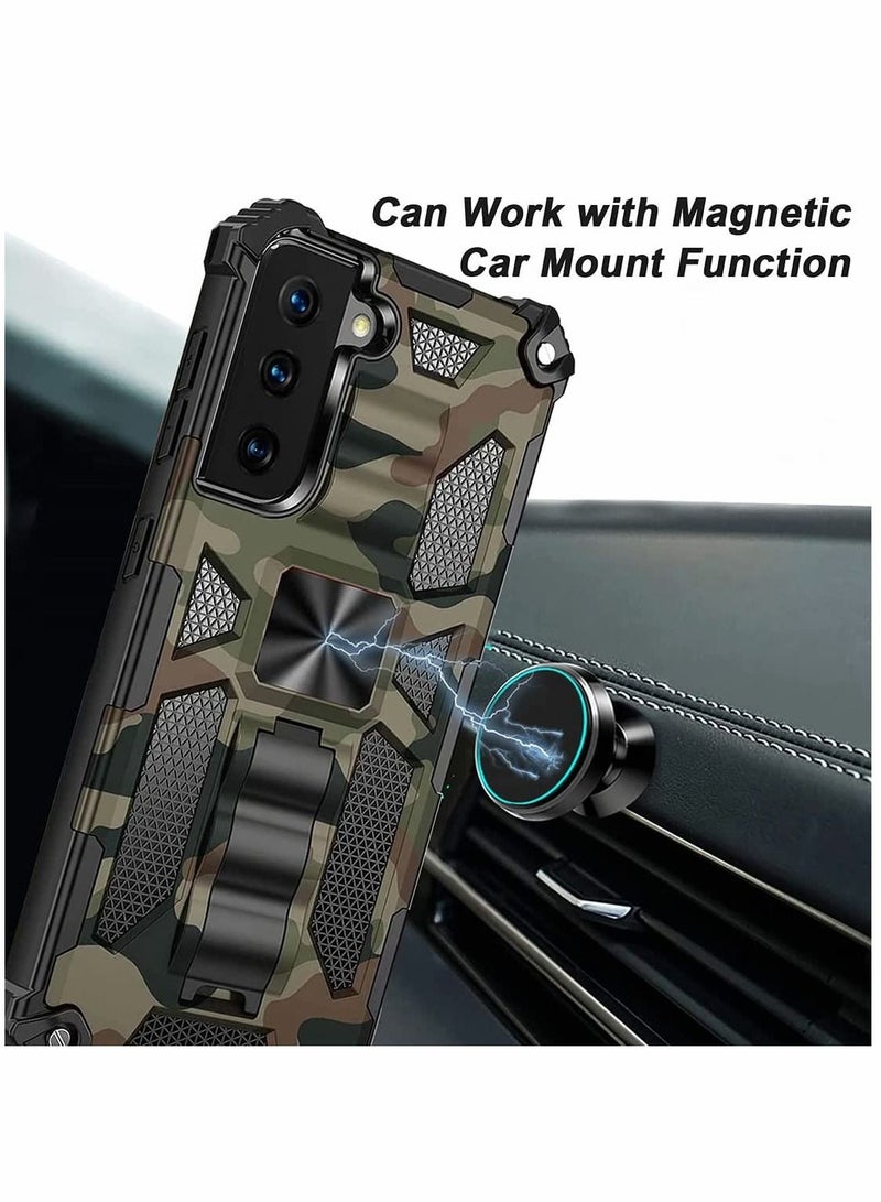 SYOSI Case for Samsung S21 FE Case Camouflage Cover ​with Stand Kickstand Support Magnetic Car Mount Military Grade Rugged Armor Shockproof Case for Samsung Galaxy S21 FE 5G 6.4'' - Image 3