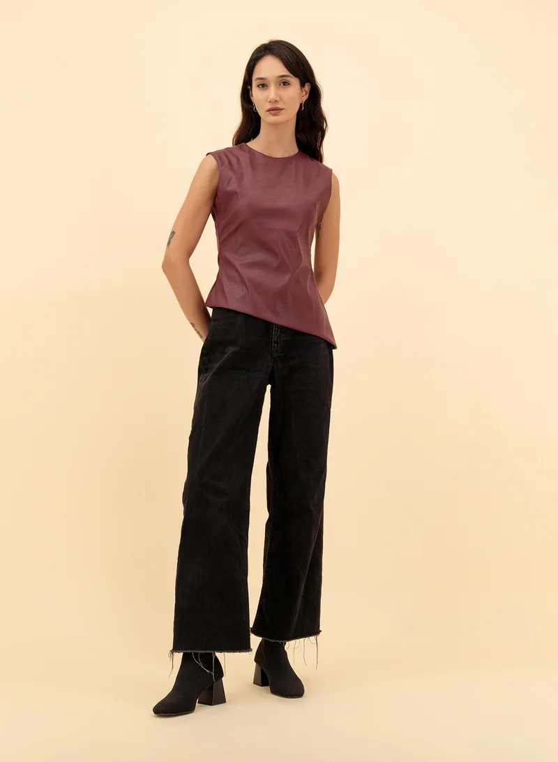 ZINALI ASYMMETRIC LEATHER TOP