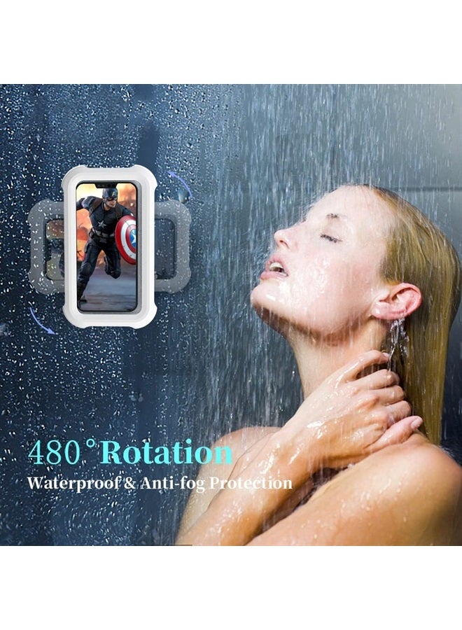 حامل هاتف استحمام مطور دوار 480 درجة مقاوم للماء مع شاشة تعمل باللمس، حامل هاتف Guardian Buddy من OOLYICO Shower Accessories مثبت على الحائط في حوض الاستحمام للحمام للهواتف المحمولة مقاس 4 - 7 بوصات