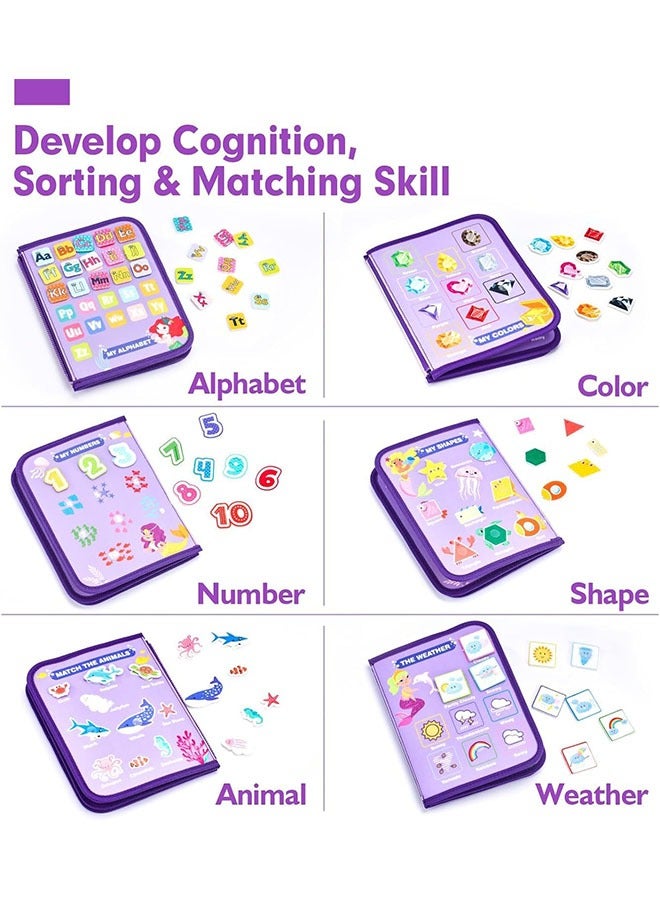 Busy Board Montessori, Toys for Girls, Educational Sensory Activity Board Toy, Preschool Learning Busy Board for toddlers, Fine Motor Skills, Basic Dress Skills, Travel Toy for Kids (Purple Mermaid)  - Image 4