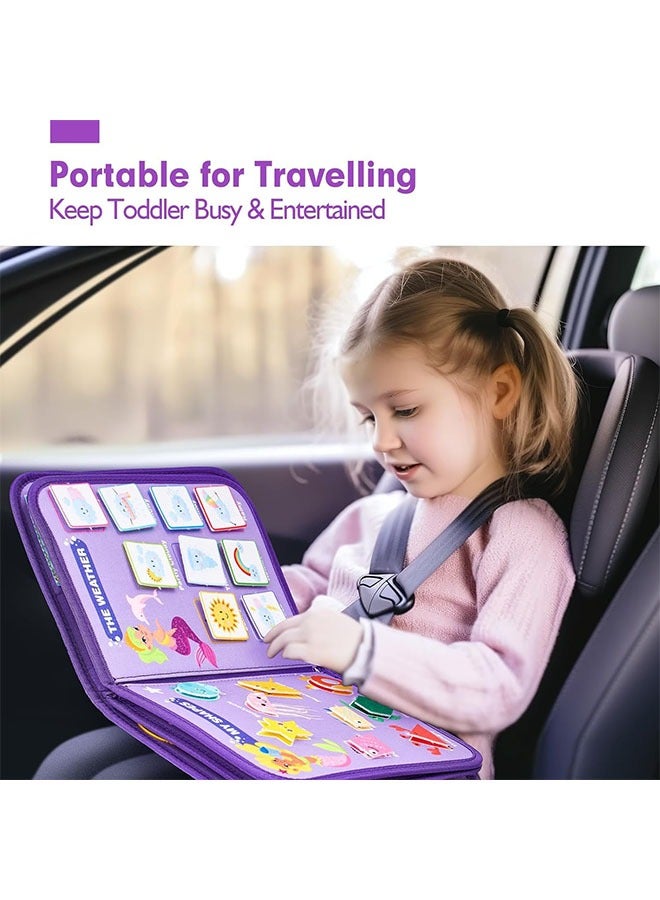 Busy Board Montessori, Toys for Girls, Educational Sensory Activity Board Toy, Preschool Learning Busy Board for toddlers, Fine Motor Skills, Basic Dress Skills, Travel Toy for Kids (Purple Mermaid)  - Image 5