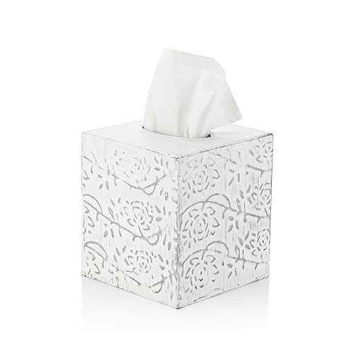 CRAFTSMAN ROAD Country Chic Modern Farmhouse Tissue Box Holder, Decorative Metal Tissue Cover, Rustic Square White Style - Image 4