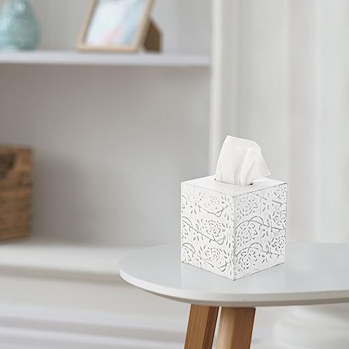 CRAFTSMAN ROAD Country Chic Modern Farmhouse Tissue Box Holder, Decorative Metal Tissue Cover, Rustic Square White Style - Image 2