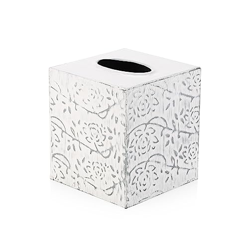 CRAFTSMAN ROAD Country Chic Modern Farmhouse Tissue Box Holder, Decorative Metal Tissue Cover, Rustic Square White Style - Image 1