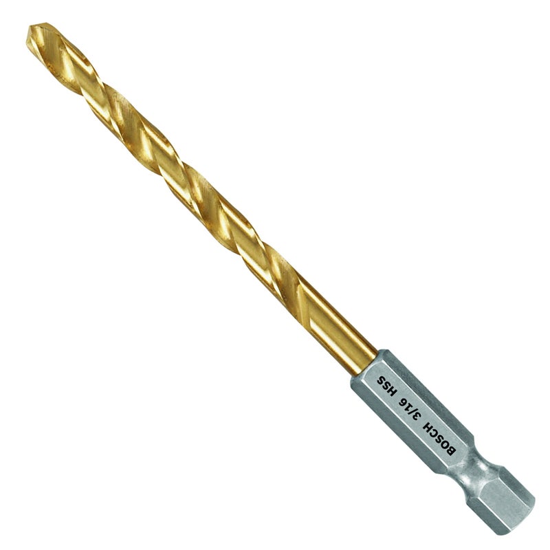 Bosch Ti2139Im 1-Piece 3/16 In. X 3-1/2 In. Titanium Nitride Coated Metal Drill Bit Impact Tough With Impact-Rated Hex Shank Ideal For Heavy-Gauge Carbon Steels, Light Gauge Metal, Hardwood - Image 1