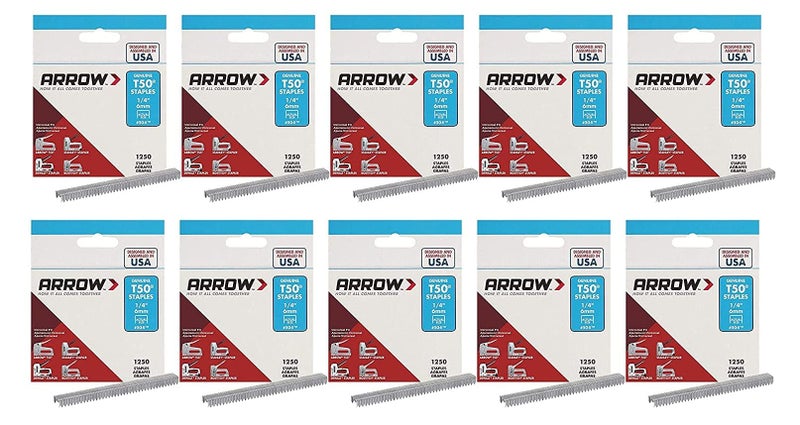 دبابيس أرو فاستنر T50 38 بوصة عرض × 14 بوصة طول 18 غا عريضة التاج ثقيلة الوزن 1250 عبوة حالة من 2 حزمة من 5 إجمالي 10 حزم