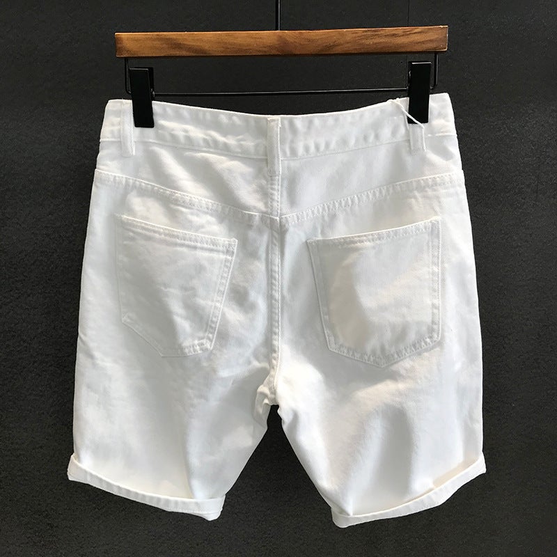 2024 Trendy HK White Ripped Denim Shorts for Men Black  - Image 4