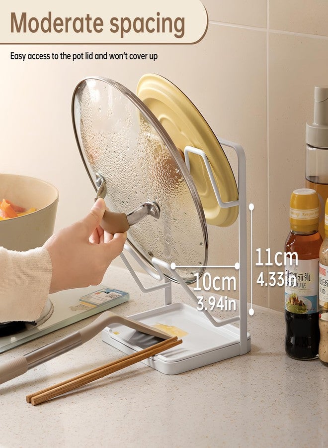 PAVSTINE Pot Lid Holder, 2 Tier Pan Lid Holders While Cooking, Lid and Spoon Rest for Kitchen Counter, Pot Lid Organizer Stand with Drip Tray, Pot Lid Rack Kitchen Utensil Holder Rest, White - Image 5