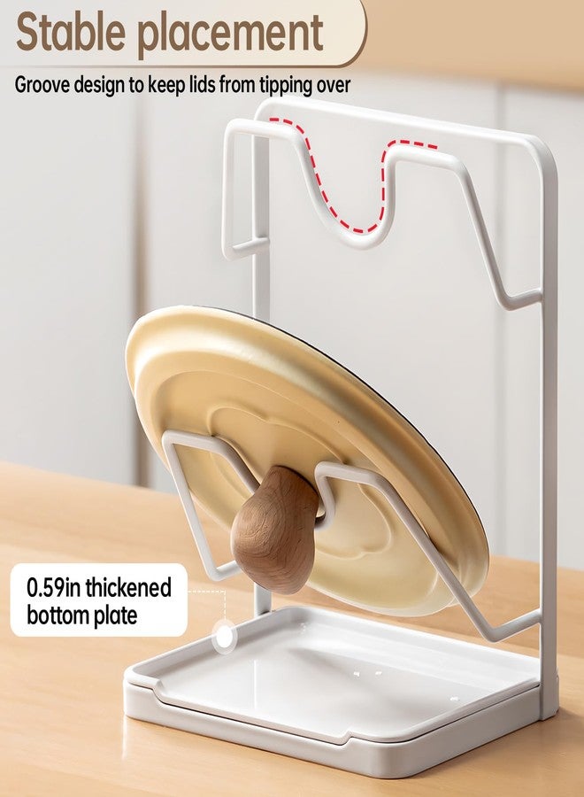 PAVSTINE Pot Lid Holder, 2 Tier Pan Lid Holders While Cooking, Lid and Spoon Rest for Kitchen Counter, Pot Lid Organizer Stand with Drip Tray, Pot Lid Rack Kitchen Utensil Holder Rest, White - Image 2