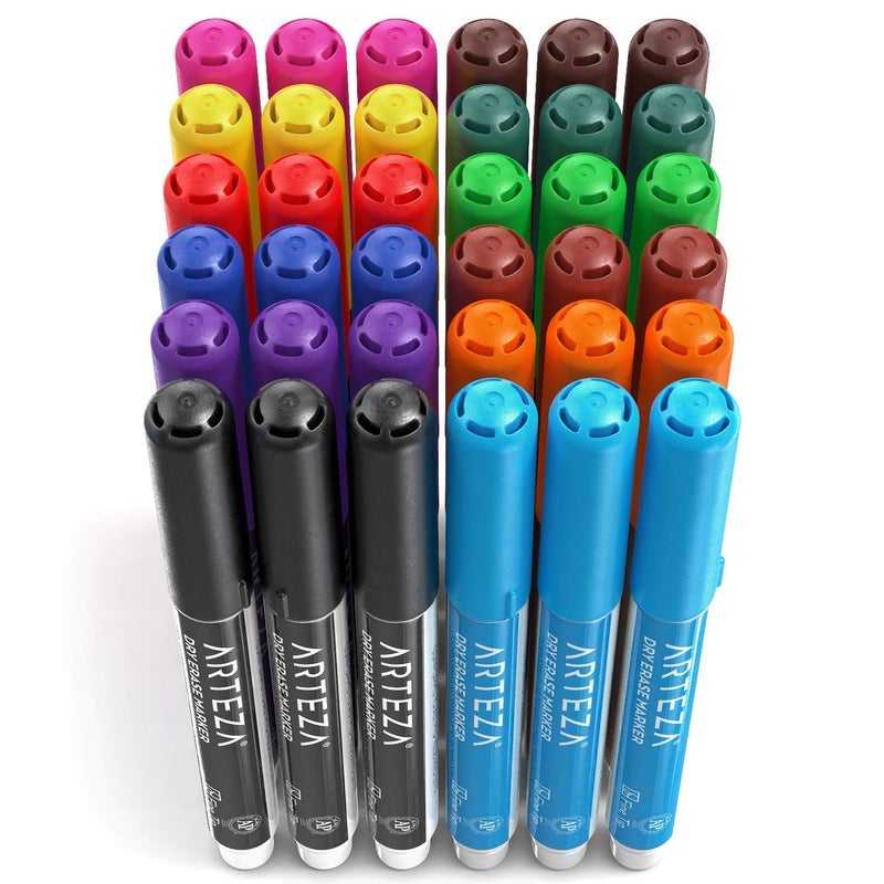 ARTEZA Dry Erase Markers Fine Tip, Bulk Pack of 36 Low Odor Dry Erase Pens in 12 Assorted Colors, Whiteboard Markers - Image 3